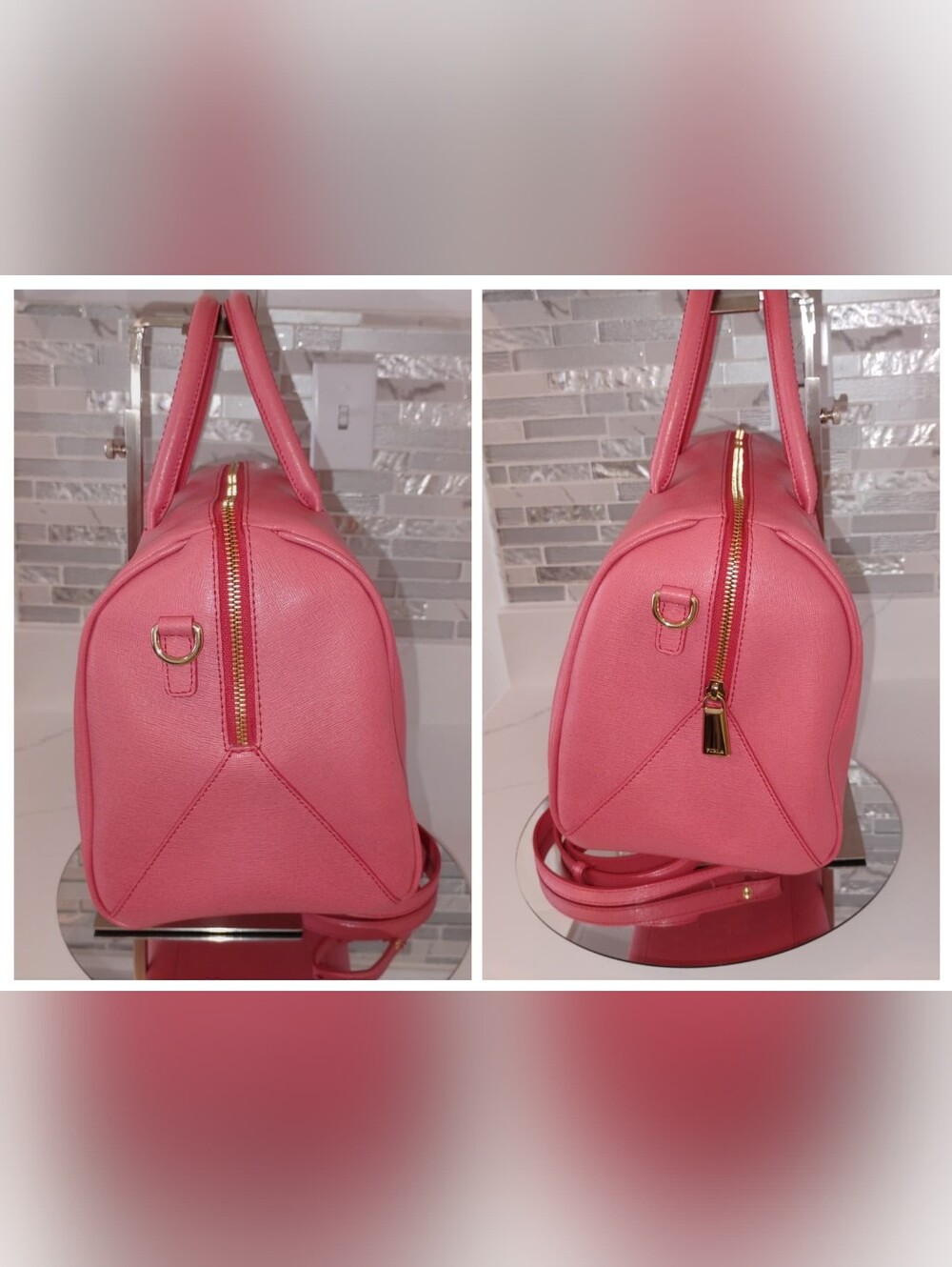 EUC Furla Boston Satchel Bag - Coral Pink GHW - Picture 5 of 15